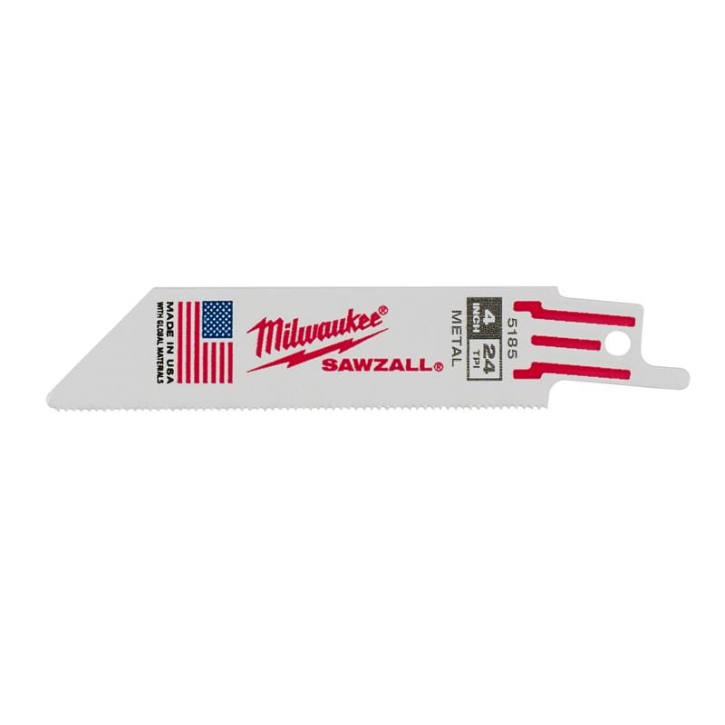 Milwaukee 48-00-5185 Sawzall 4 in. Bi-Metal Double Duty Upgrade Reciprocating Saw Blade 24 TPI 5 pk