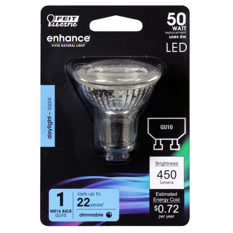 Feit MR16G10500950CA Enhance MR16 GU10 LED Bulb Daylight 50 Watt Equivalence 1 pk