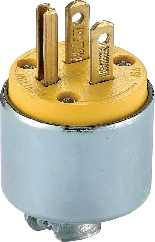 Leviton 515PA-000 Commercial Armored Ground/Straight Blade Plug 5-15P 18-12 AWG 2 Pole 3 Wire