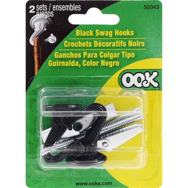 Hillman 534522 OOK Medium Black Steel 1-1/2 in. L Swag Hook 30 lb 2 pk