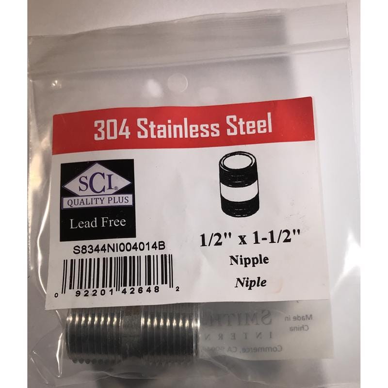 Smith-Cooper 4632101010 1/2 in. MPT Stainless Steel 1-1/2 in. L Nipple