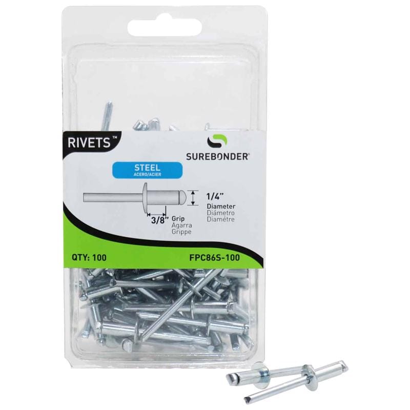 Surebonder FPC86S-100 1/4 in. D X 1/4 in. Steel Rivets Silver 100 pk