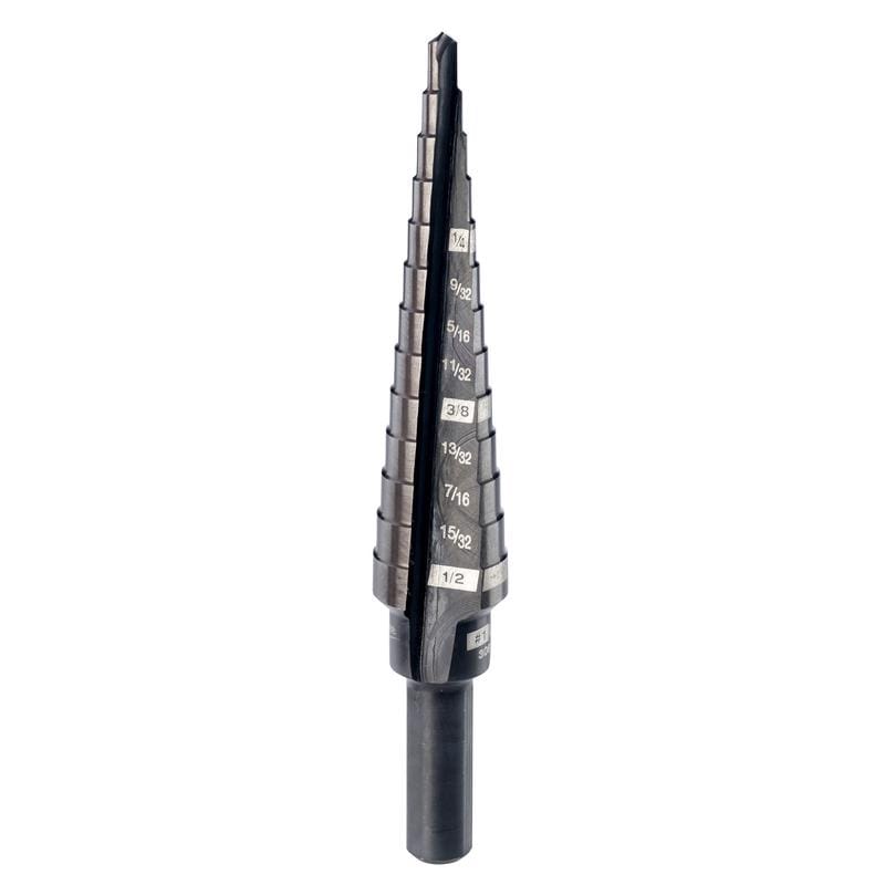 Milwaukee 48-89-9201 JAM-FREE 1/8 to 1/2 in. X 6 in. L Black Oxide Step Drill Bit 3-Flat Shank 1 pc