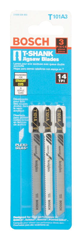 Bosch T101A3 4 in. High Speed Steel T-Shank Jig Saw Blade 14 TPI 3 pk