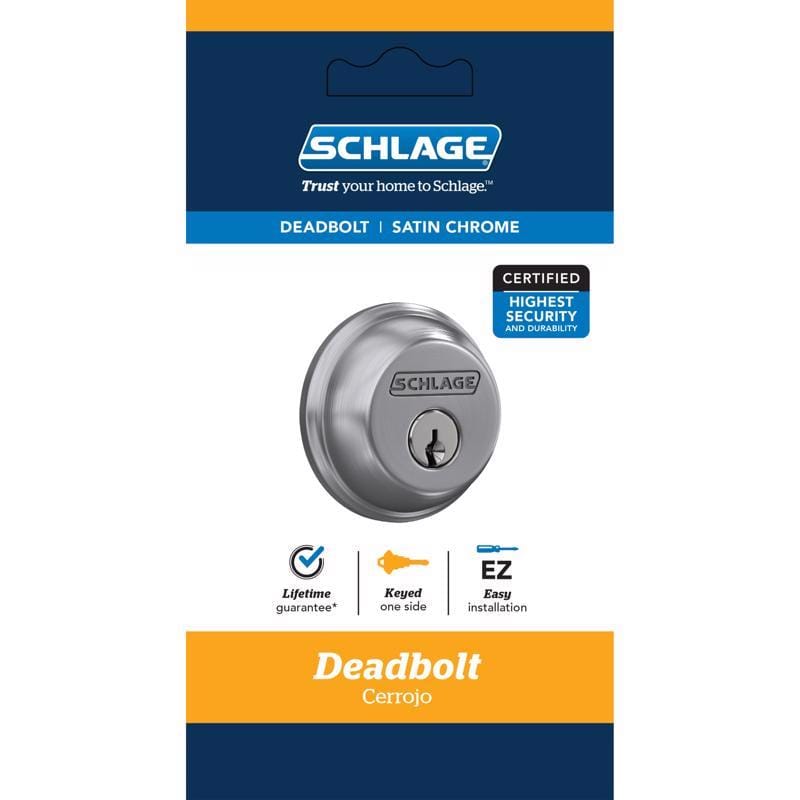 Schlage B60CS G 626 Satin Chrome Zinc Single Cylinder Deadbolt