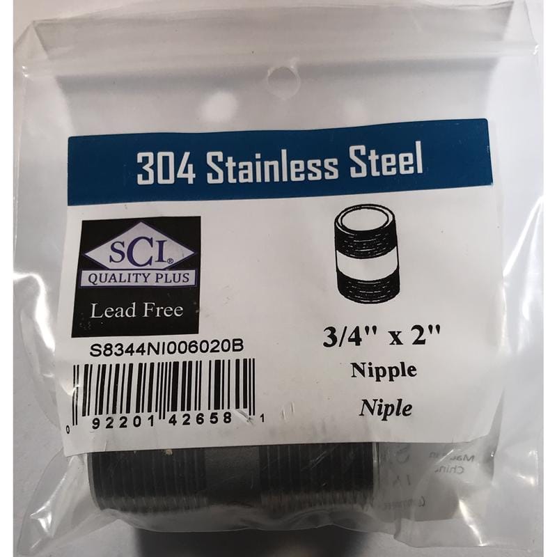 Smith-Cooper 4632101420 3/4 in. MPT Stainless Steel 2 in. L Nipple
