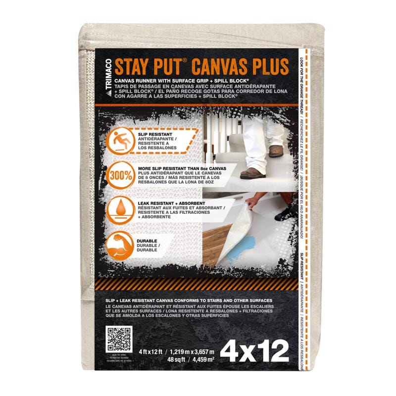 Trimaco 04328 Stay Put 4 ft. W X 12 ft. L Canvas Drop Cloth 1 pk
