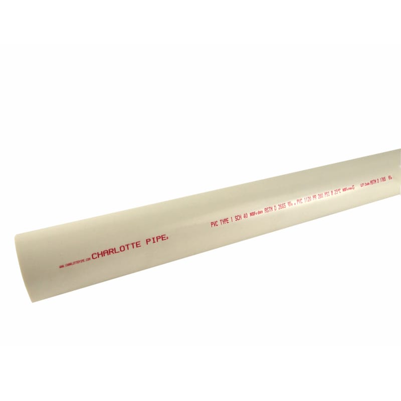 Charlotte Pipe PVC 07112 0600 Schedule 40 PVC Dual Rated Pipe 1-1/2 in. D X 10 ft. L Plain End 330 psi