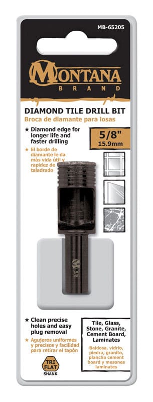 Montana Brand MB-65205 Diamond 5/8 in. Alloy Steel Tile Drill Bit 3-Flat Shank 1 pc