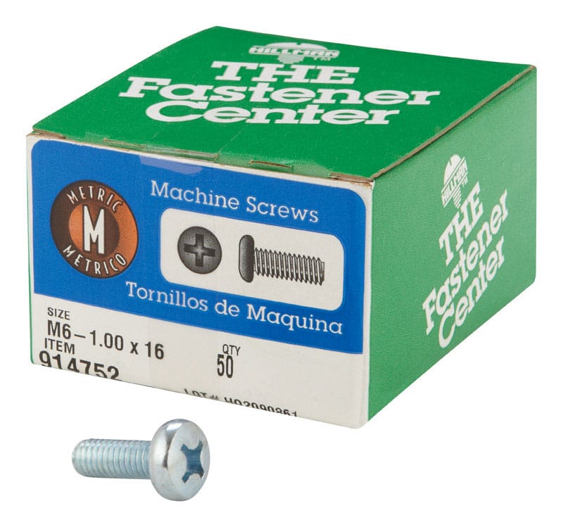 Hillman 914752 M6-1 Ga. X 16 mm L Phillips Pan Head Zinc-Plated Steel Metric Machine Screws 1 pk
