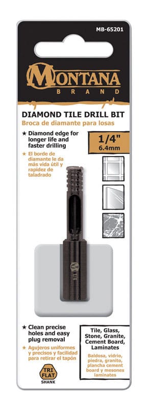 Montana Brand MB-65201 Diamond 1/4 in. Alloy Steel Tile Drill Bit 3-Flat Shank 1 pc