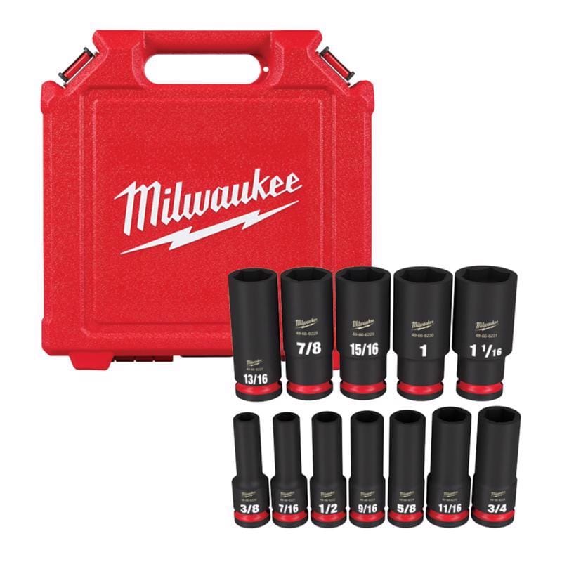 Milwaukee 49-66-7011 SHOCKWAVE 1/2 in. drive SAE 6 Point Impact Rated Deep Socket Set 12 pc