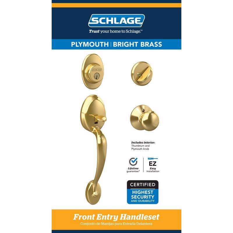 Schlage F60VPLY505605 Plymouth Bright Brass Entry Handleset 1-3/4 in.