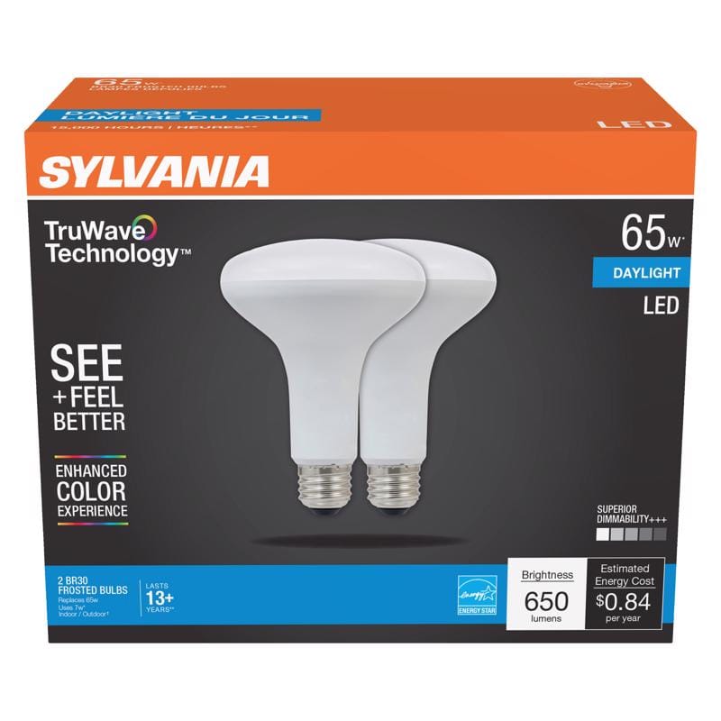 Sylvania 40730 TruWave BR30 E26 (Medium) LED Floodlight Bulb Daylight 65 Watt Equivalence 2 pk
