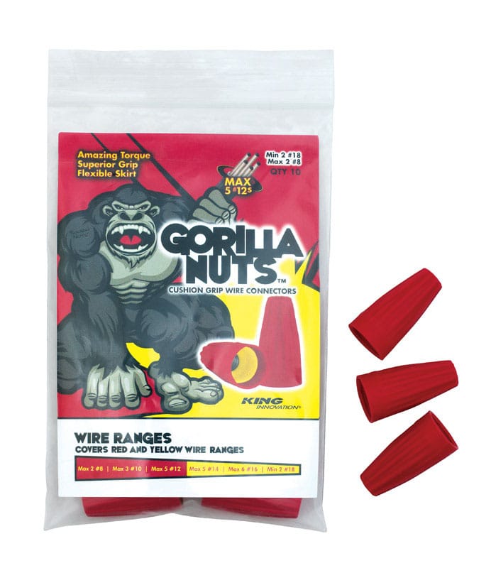 King Innovation 68205 Gorilla Nuts 18-8 AWG Copper Wire Wire Connector Red/Yellow 10 pk