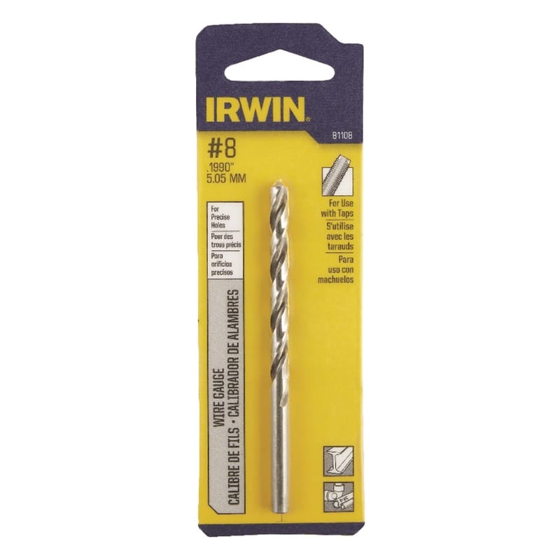 Irwin 81108 #8 X 3-5/8 in. L High Speed Steel Jobber Length Wire Gauge Bit Straight Shank 1 pk