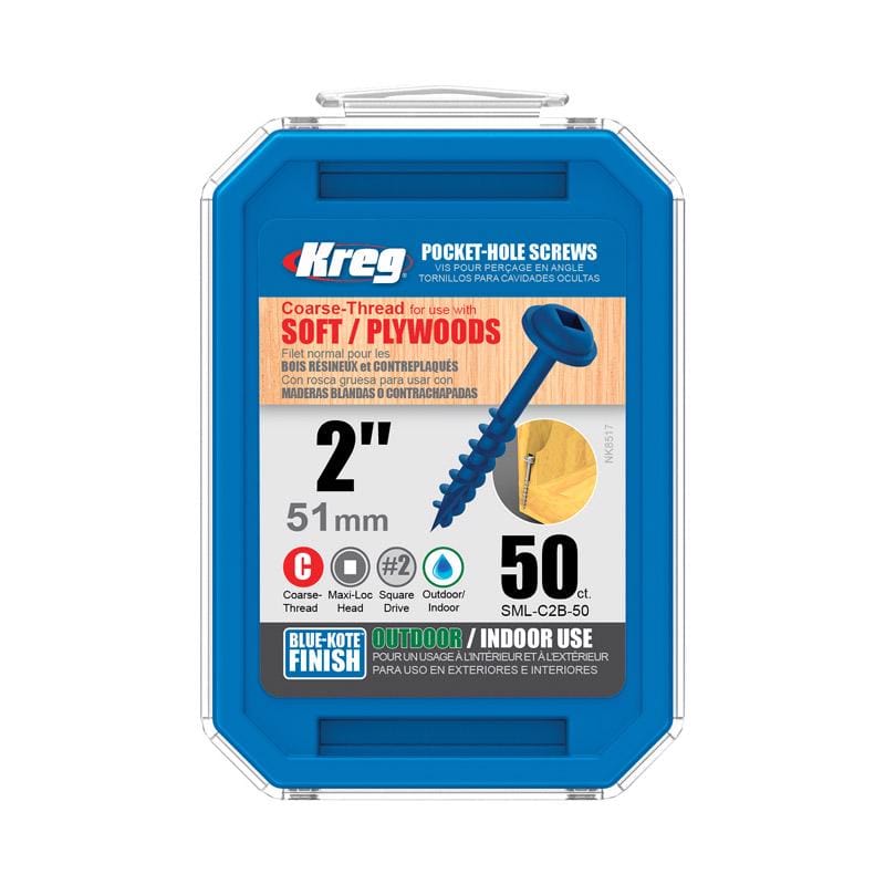 Kreg Tool SML-C2B-50 Kreg No. 8 X 2 in. L Square Blue-Kote Coarse Pocket-Hole Screw 50 pk