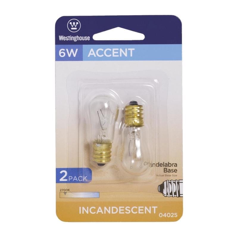 Westinghouse 0402500 6 W S6 Specialty Incandescent Bulb E12 (Candelabra) White 2 pk