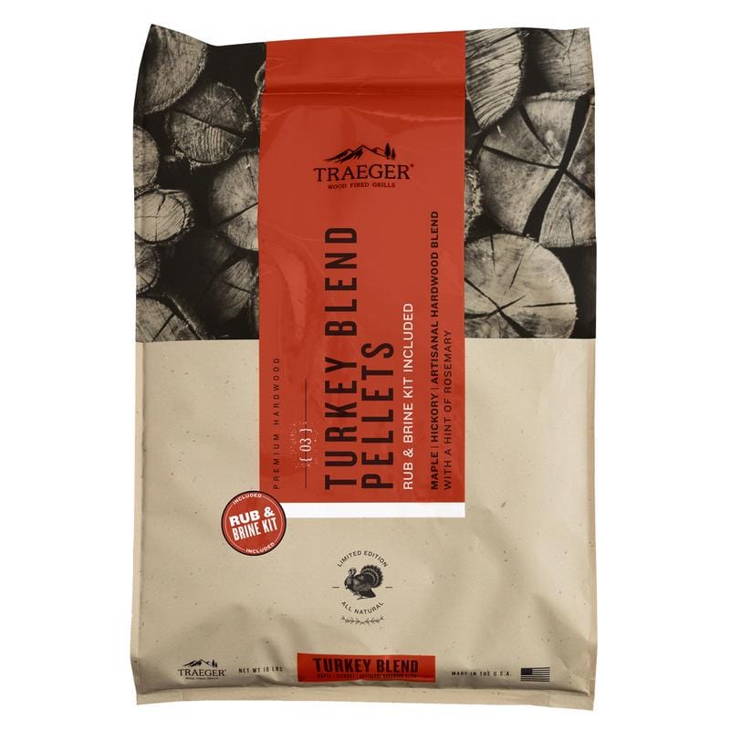 Traeger PEL351 Turkey Blend Hardwood Pellets with Brine Kit All Natural Maple/Hickory 18 lb