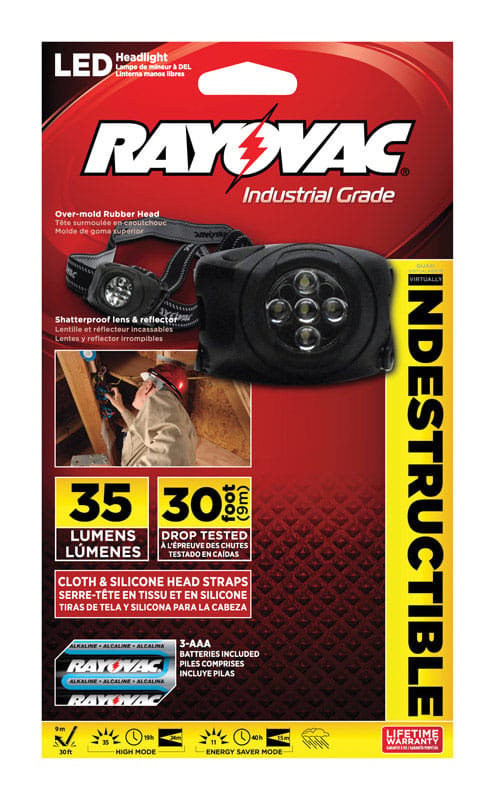 Rayovac DIYHL3AAA-BTA Workhorse Pro 35 lm Black LED Headlight AAA Battery
