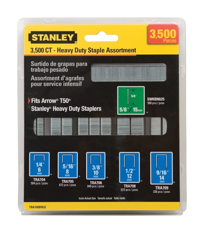 Stanley TRA700BN35 T50 5/8 in. W 18 Ga. Narrow Crown Heavy Duty Staple Assortment 3500 pk