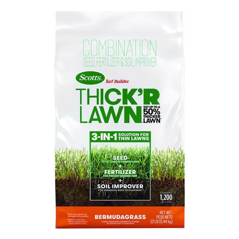 Scotts 30177C Turf Builder ThickR Bermuda Grass Full Sun Grass Seed and Fertilizer 12 lb