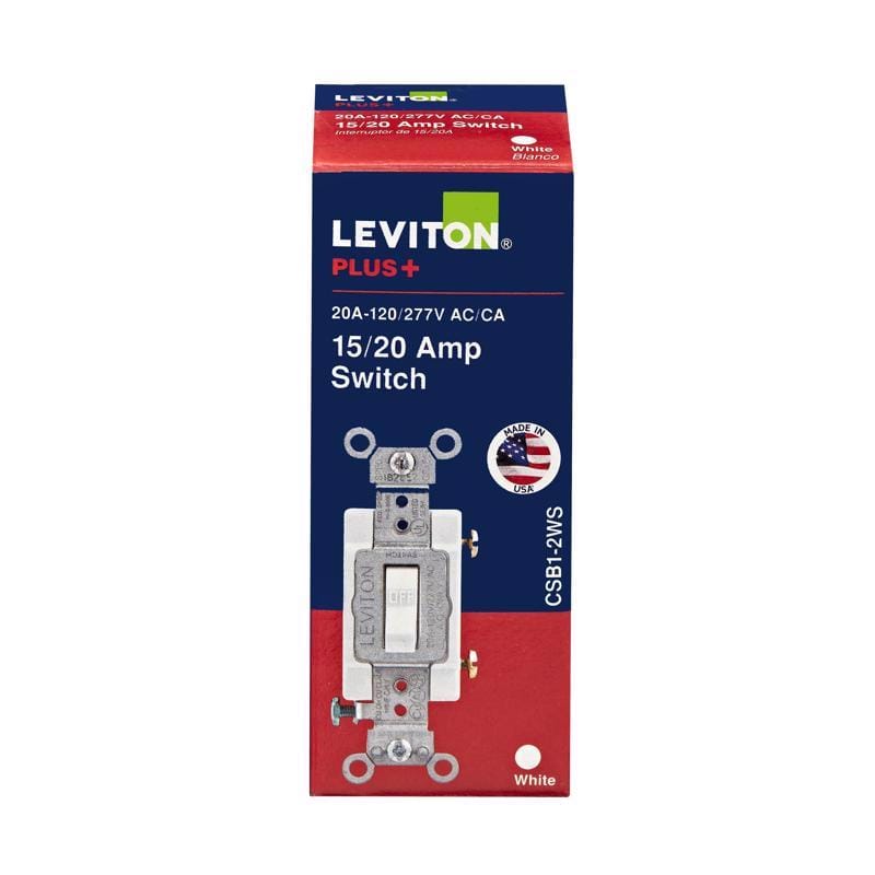 Leviton 0CSB1-2WS 20 amps Single Pole Toggle AC Quiet Switch White 1 pk