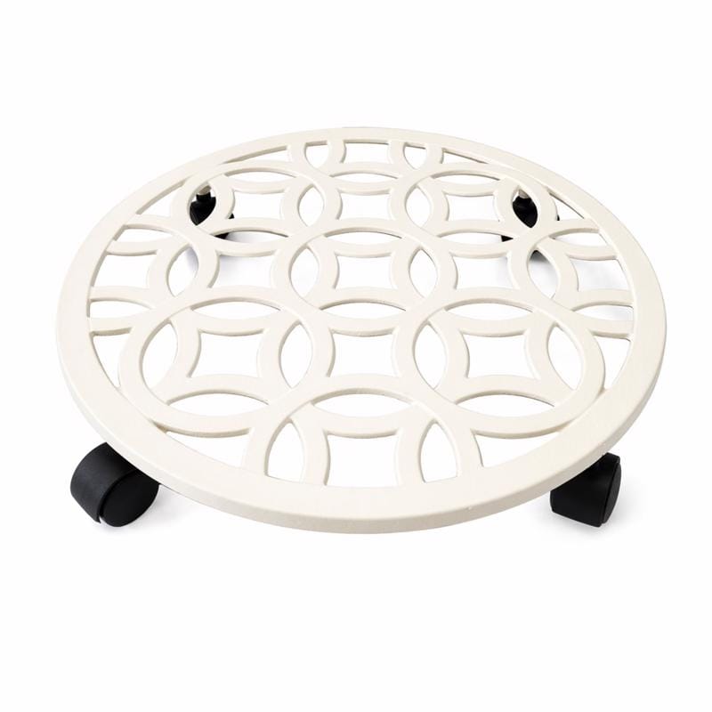 Living Accents 58050 3 in. H Cream Cast Iron Wheeled Plant Stand