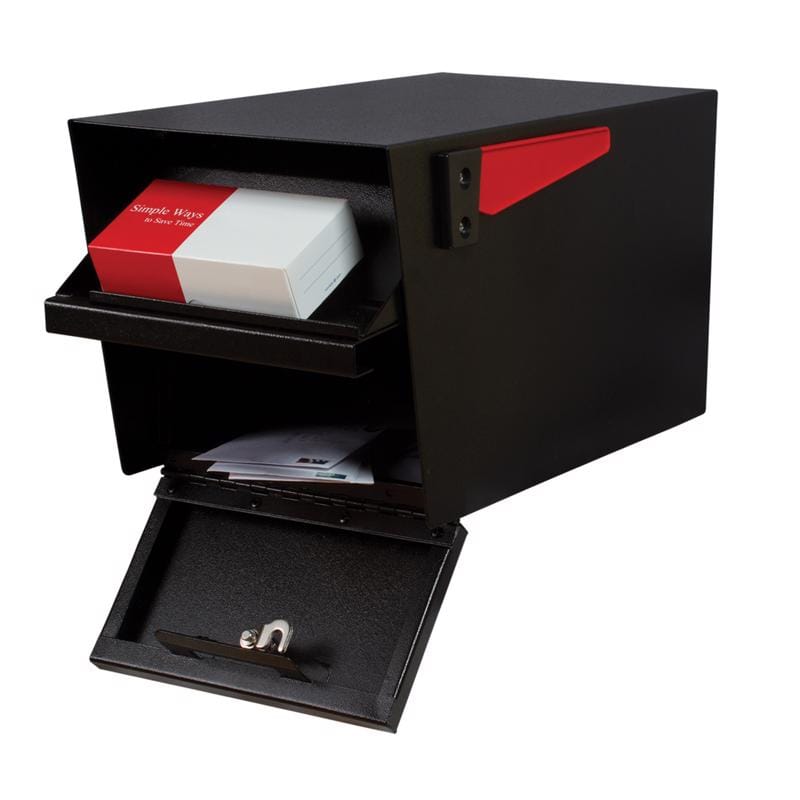 Mail Boss 7506 Mail Manager Modern Galvanized Steel Post Mount Black Locking Mailbox