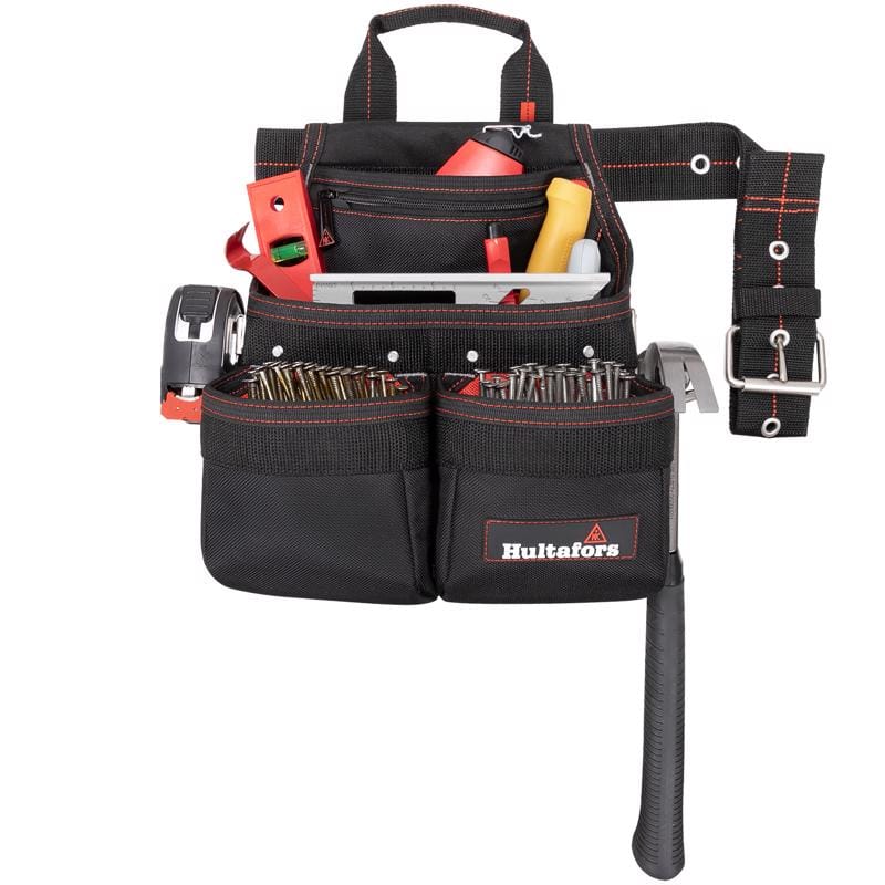 CLC HT5663 Hultafors Work Gear Ballistic Polyester Tool and Nail Bag with Belt Black/Red