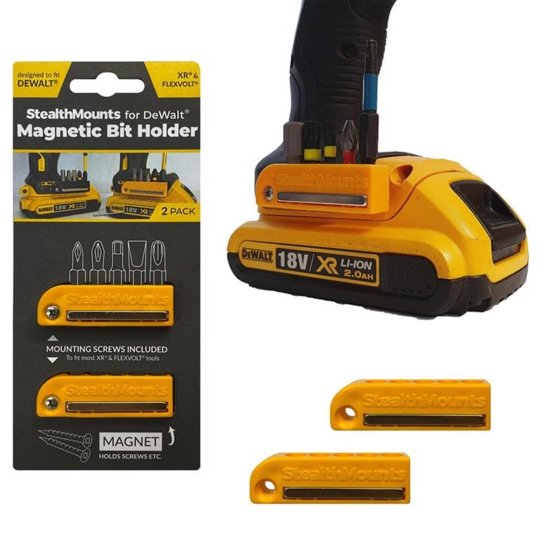 Stealthmounts BH-DW-YLW-2 Bit Holders Compatible with DeWalt 20V; Yellow ABS Magnetic Bit Holder 2 pk