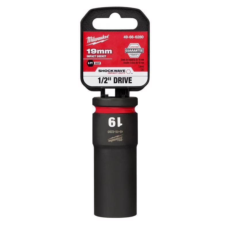 Milwaukee 49-66-6280 Shockwave 19 mm X 1/2 in. drive Metric/SAE 6 Point Deep Impact Socket 1 pc