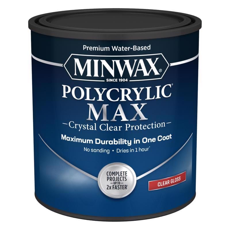 Minwax 633335555 Polycrylic Max Gloss Clear Water-Based Polycrylic 1 qt