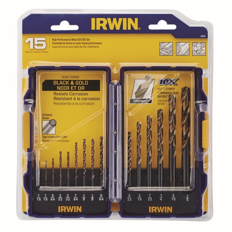 Irwin 318015 Turbomax High Speed Steel Drill Bit Set Straight Shank 15 pc