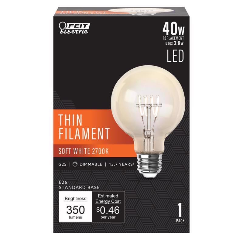 Feit G2540H927CATFIL G25 E26 (Medium) Filament LED Bulb Soft White 40 Watt Equivalence 1 pk