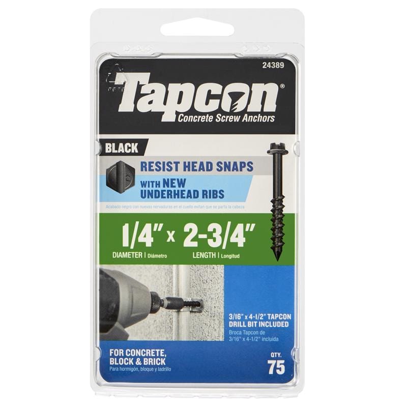 Tapcon 24389 1/4 in. X 2-3/4 in. L Hex Drive Hex Washer Head High/Low Concrete Screws