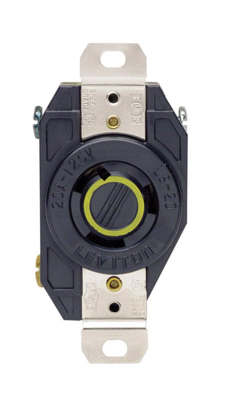 Leviton 02310-00D V-0-MAX 20 amps 125 V Single Black Locking Receptacle L5-20R 1 pk