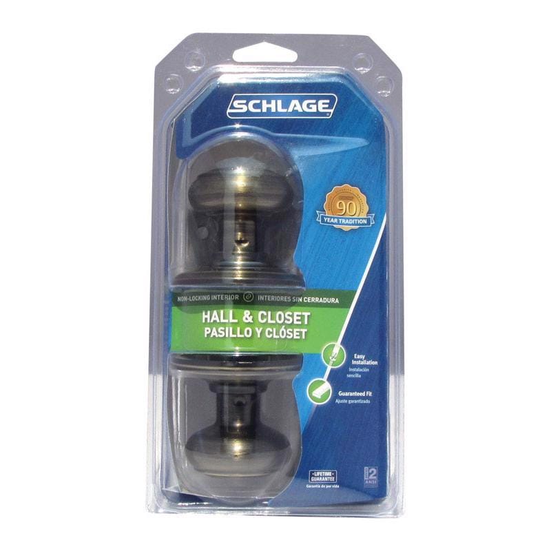 Schlage F10VGEO609 Georgian Antique Brass Passage Lockset 1-3/4 in.
