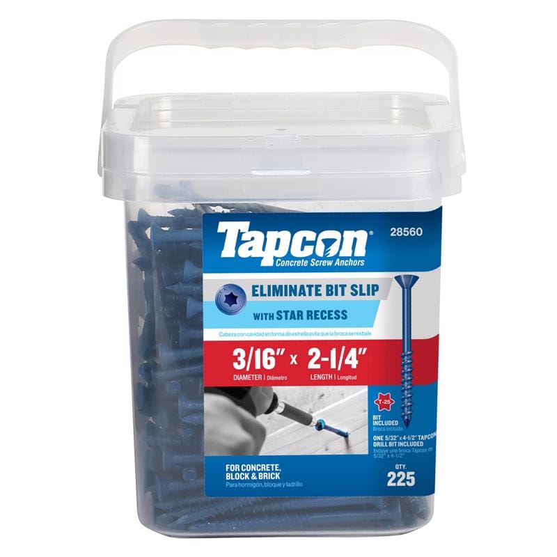 Tapcon 28560 3/16 in. in. X 2-1/4 in. L Star Flat Head High/Low Concrete Screws