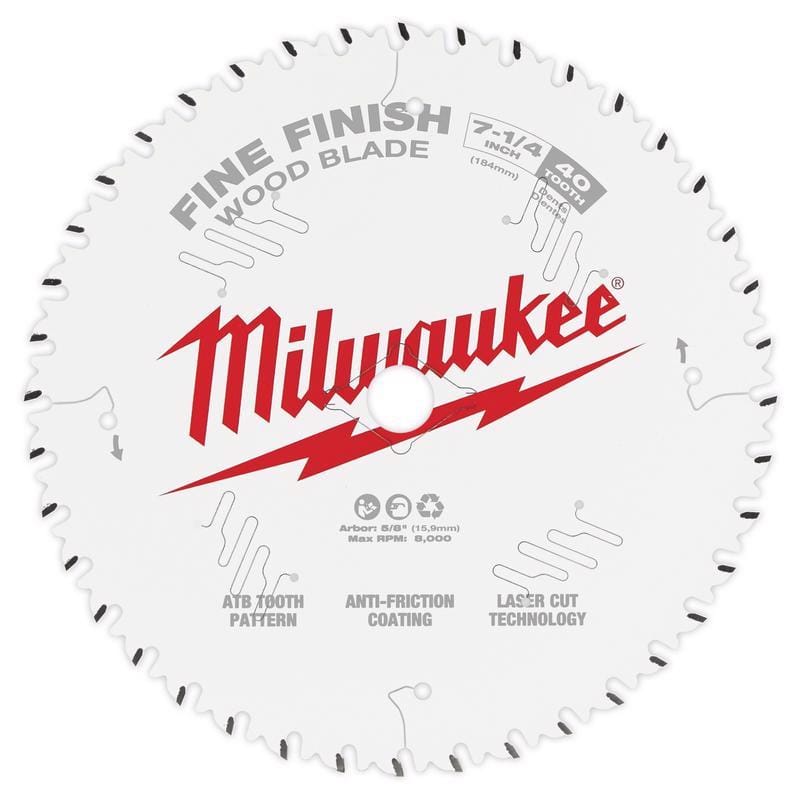 Milwaukee 48-40-0726 7-1/4 in. D X 5/8 in. Fine Finish Tungsten Carbide Circular Saw Blade 40 teeth 1 pc