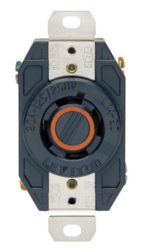 Leviton 02410-00D V-0-MAX 20 amps 125/250 V Single Black Locking Receptacle L14-20R 1 pk