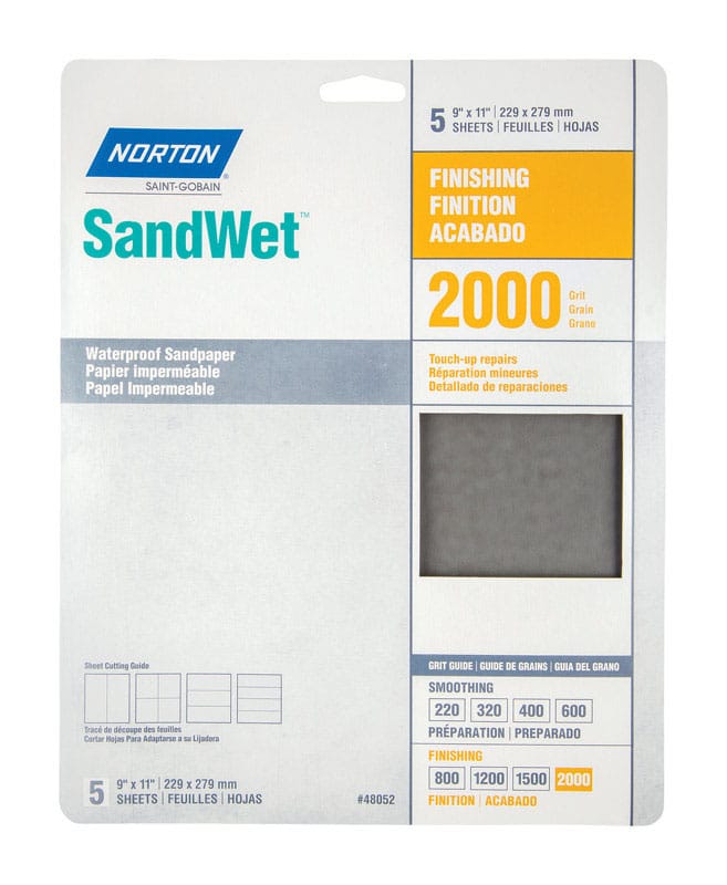 Norton 07660748052 SandWet 11 in. L X 9 in. W 2,000 Grit Aluminum Oxide Waterproof Sandpaper 5 pk