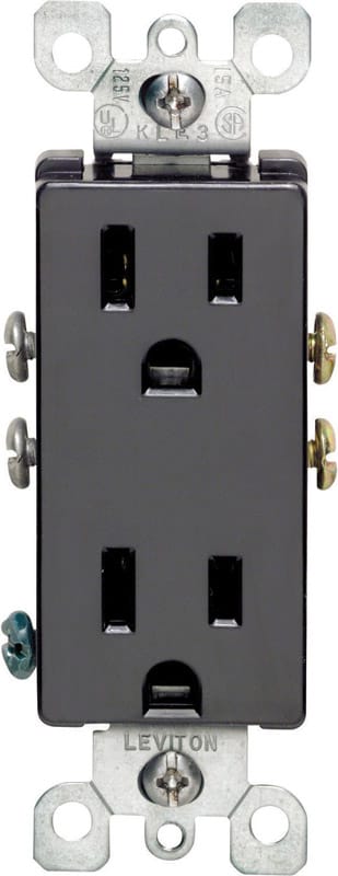 Leviton 05325-0ES Decora 15 amps 125 V Duplex Black Outlet 5-15R 1 pk