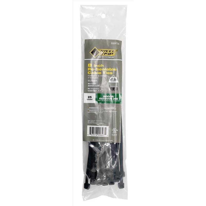 Steel Grip R-S-200-8-UV25 8 in. L Black Reusable Tie Strap 25 pk