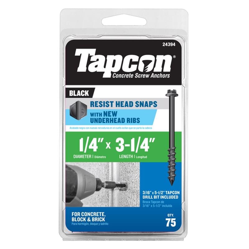 Tapcon 24394 1/4 in. X 3-1/4 in. L Hex Drive Hex Washer Head High/Low Concrete Screws