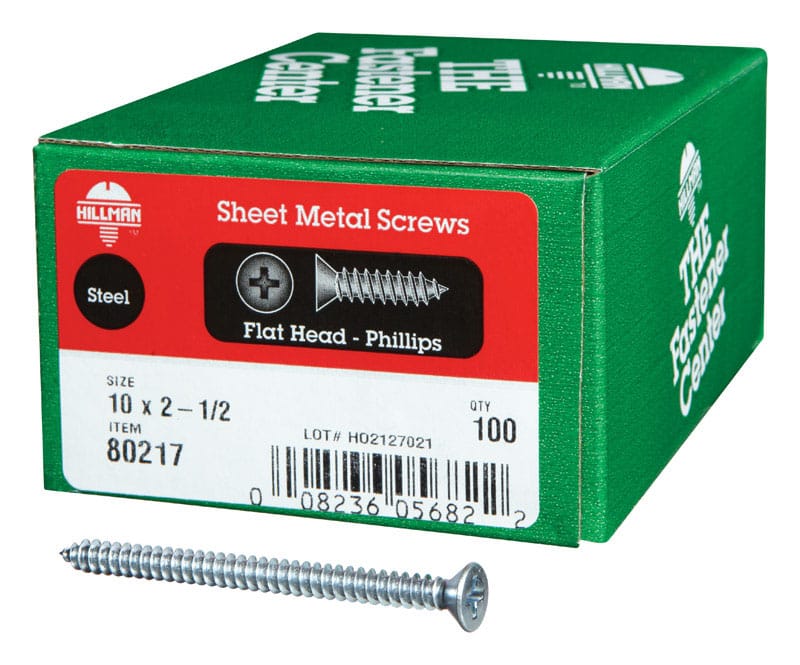 Hillman 80217 No. 10 Ga. X 2-1/2 in. L Phillips Flat Head Sheet Metal Screws 100 pk