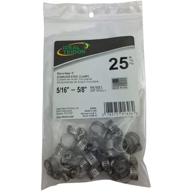Ideal Tridon 6260450 Micro-Gear 5/16 in to 5/8 in. SAE 4 Silver Hose Clamp Stainless Steel Band