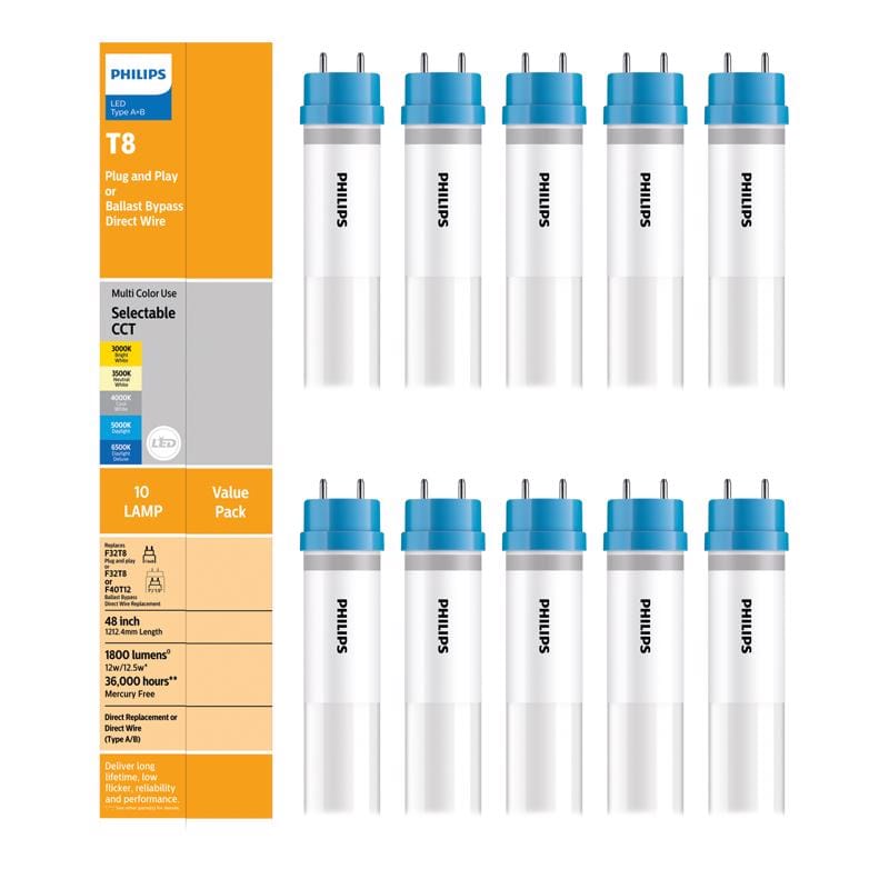 Philips 591727 LED Multi-CCT 48 in. G13 T8 Linear 32 Watt Equivalence 10 pk