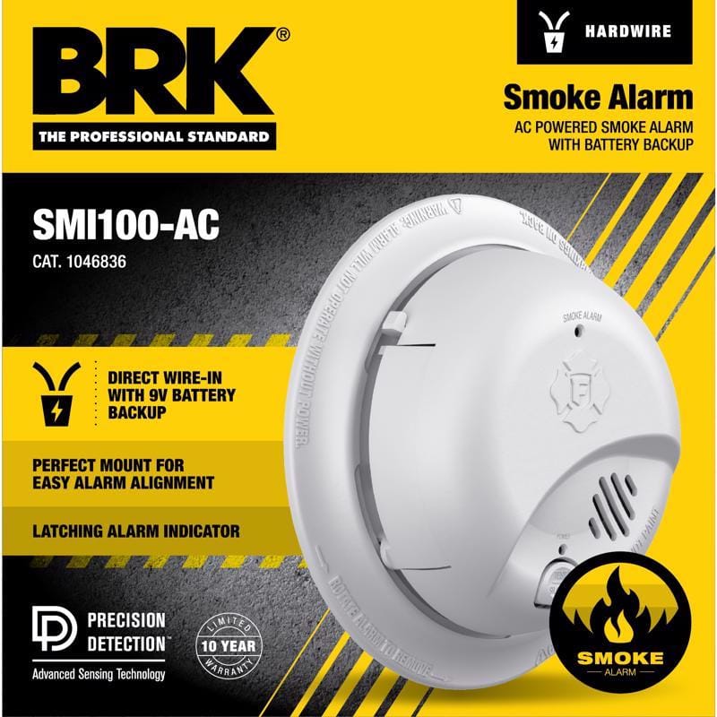 BRK 1046836 Hard-Wired w/Battery Back-up Ionization Smoke Detector 1 pk