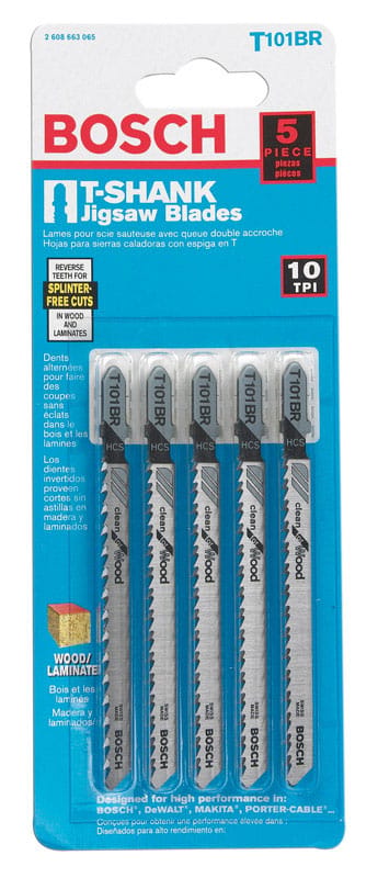 Bosch T101BR 4 in. High Carbon Steel T-Shank Jig Saw Blade 10 TPI 5 pk